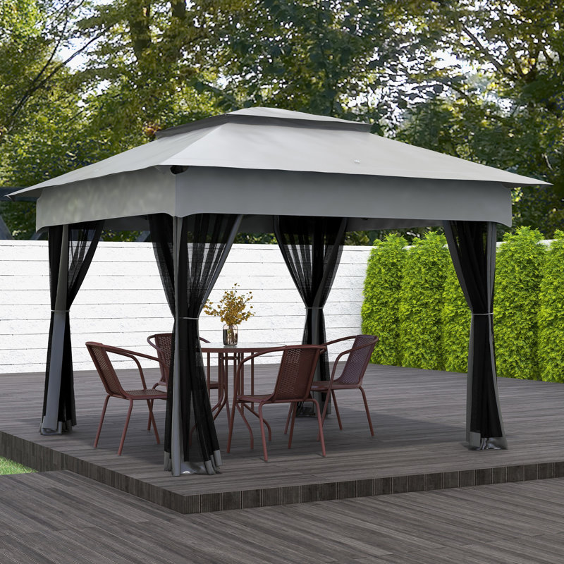 Outsunny 11' X 11' Pop Up Canopy, Light Gray, 106.3" H x 128" W x 128" D