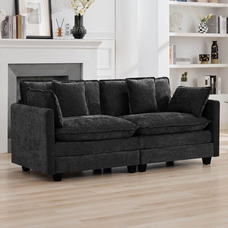 Chenille Upholstered Modular Sectional Sofa Couch with Cloud Deep Seat, Dark Gray, 2-Seater