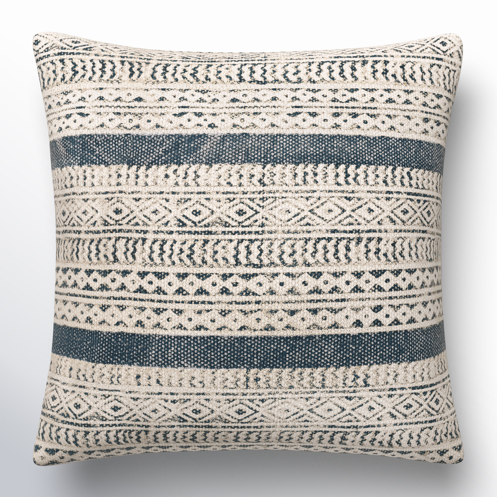 Zetta Geometric Cotton Throw Pillow, 18" x 18", Pillow Cover Only - No Insert, Beige/Denim