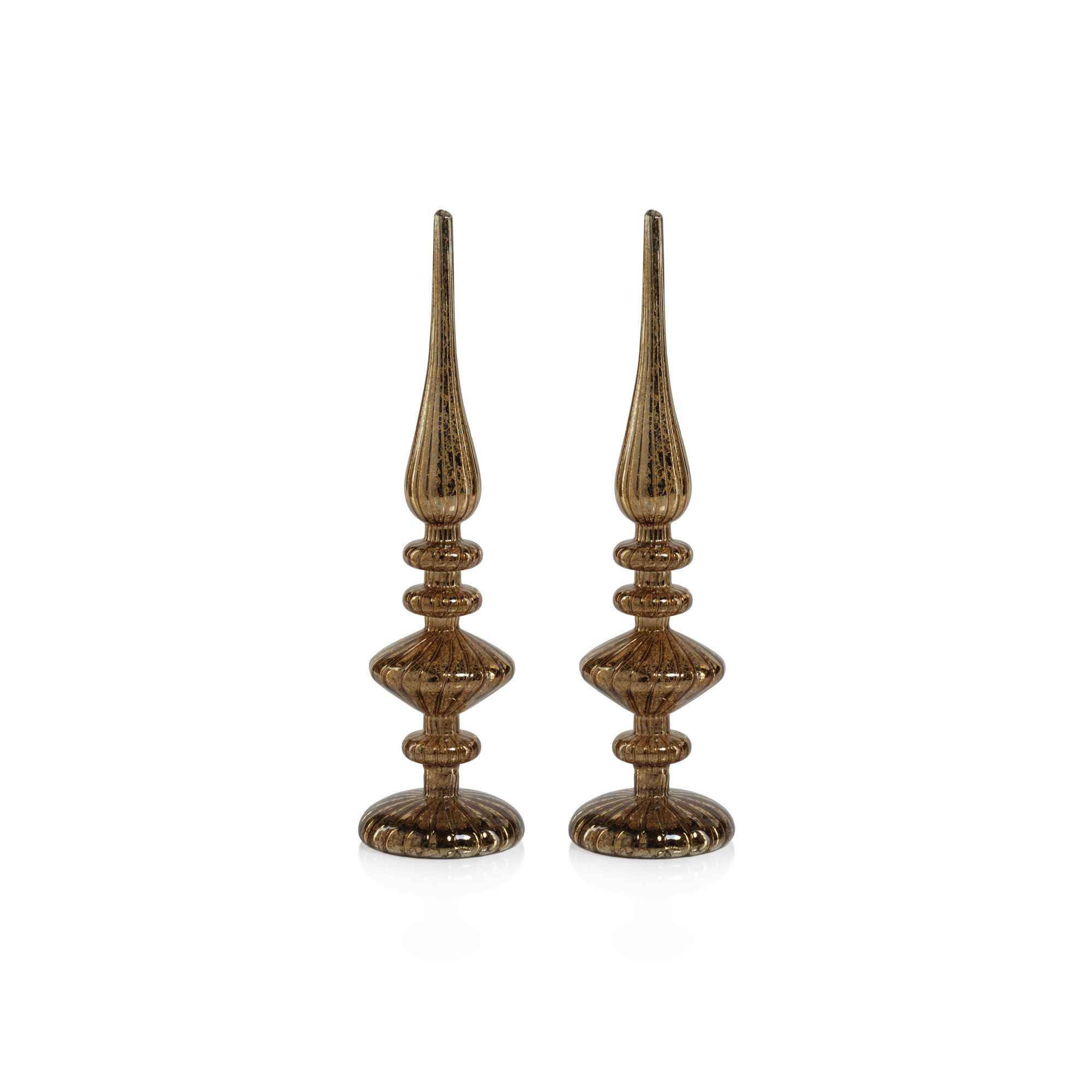 LED Tabletop Finials, Set of 2, Antique Gold, 13.25" H x 3.5" W x 3.5" D