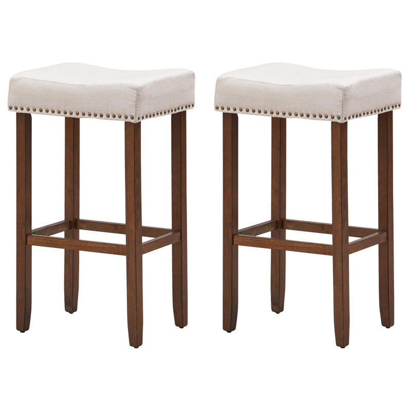 Blairwood Upholstered Bar Stool with Solid Wood Frame, Brown, Cream