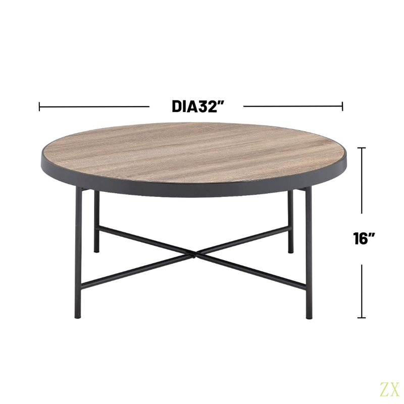 Table basse ronde en bois avec cadre en métal