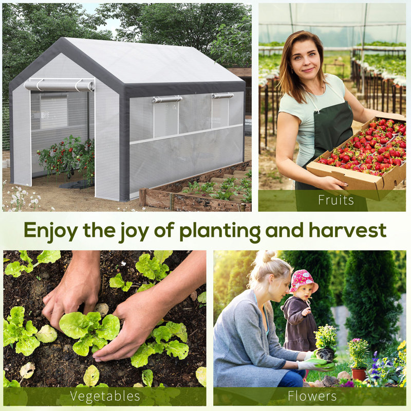Outsunny 12' x 7' x 7' White and Dark Grey Walk-In Greenhouse