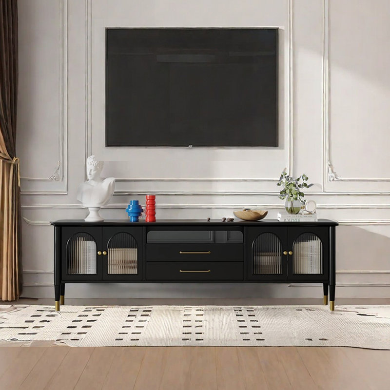 Meuble télé en bois massif rétro, 70.86", Noir, noir, noir, noir