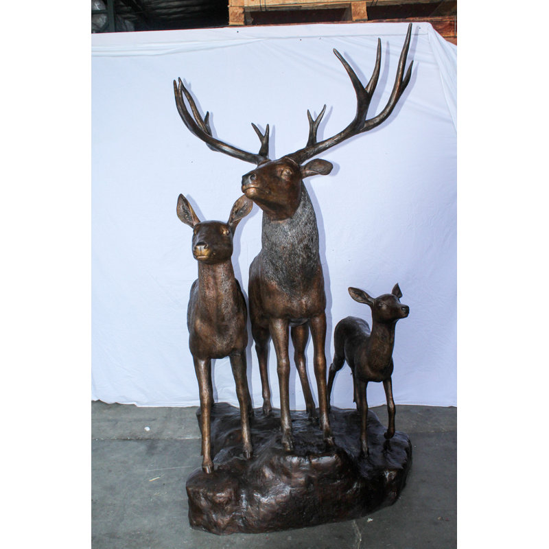 Sculpture de famille de cerfs en bronze grandeur nature pour exposition extérieure 48 po x 50 po x H 81 po