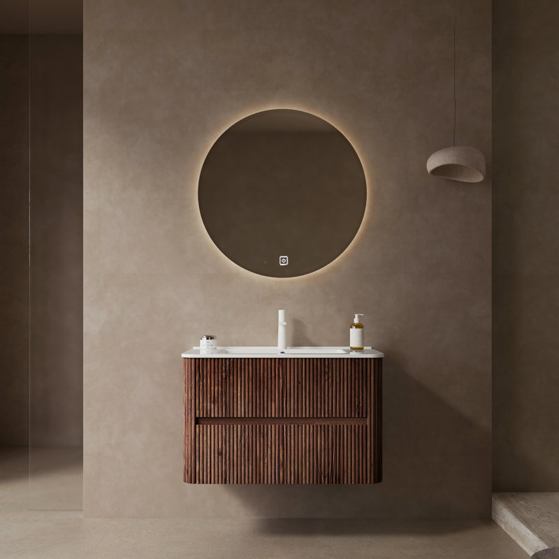 Meuble-lavabo de 30 po avec lavabo, armoire de rangement murale en contreplaqué flottant avec 2 tiroirs, lavabo en céramique avec couvercle et trou de lavabo, pré-assemblé