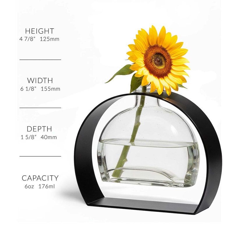 Rounded Arch Recycled Glass Bud Vase & Arched Metal Stand, 6 oz Capacity, Clear, Clear
