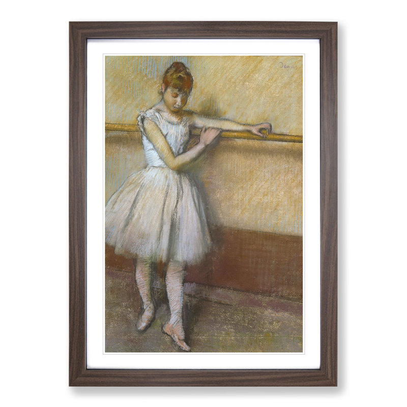 Ballet Ballerina Dancer at the Bar by Edgar Degas - Picture Frame Painting on MDF, Walnut Framed, 36cm H x 27cm W x 2cm D