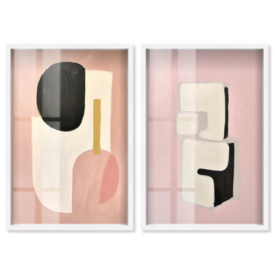 Dynamic Abstract Duo Shadowbox Print Living Room Decor by Art Remedy, White Frame, 24 x 36