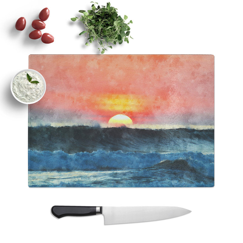Tempered Glass Pink Sunset in Costa Rica Chopping Board, 20 cm x 28.5 cm