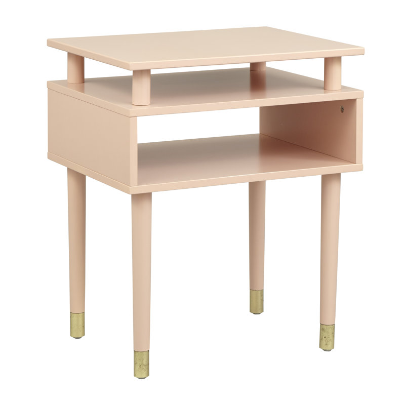 Table de bout avec pieds en bois massif Camylle, Rose rosé / or