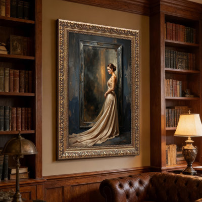 Art mural en toile noyer doré encadré pour le salon, la chambre à coucher, le bureau ou le vestibule - Décoration murale décorative avec femme élégante