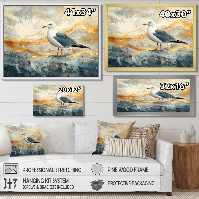Mouette côtière The Watchful Gull III - Décoration murale mouette, Reproduction d'une seule photo avec cadre, Noir