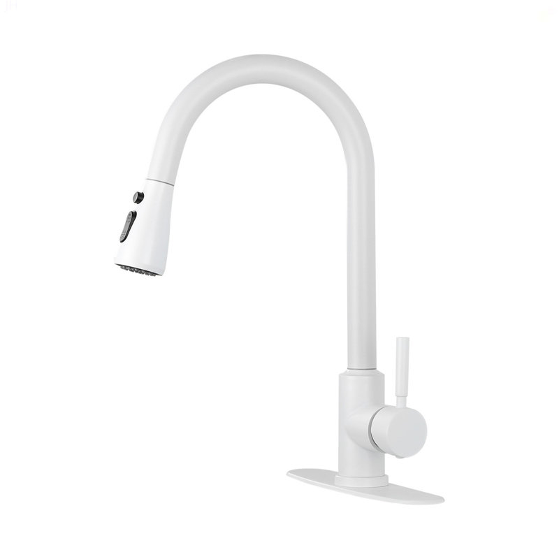 Robinet de cuisine avec douchette extractible, Blanc
