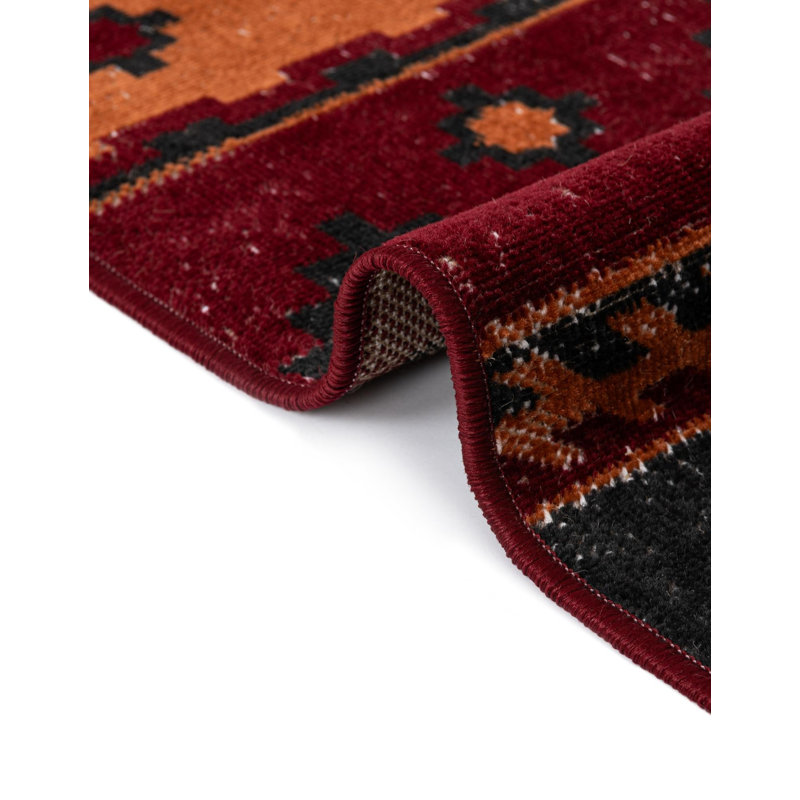 Geometric Red Area Rug, Runner 2' x 7'1"