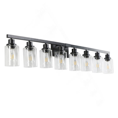 Éclairage pour salle de bain à 8 lumières 51 po avec abat-jour en verre transparent 51 po, fixation murale en fer moderne pour miroir, idéal pour la salle de bain et la coiffeuse (ampoules non incluses)