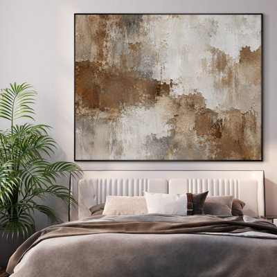 Extra Large Wall Art Fabric Print - Brown Abstract Neutral Forms Contemporary Living Room Decor - "Frame Assembly Required (Unfinished Frame)"