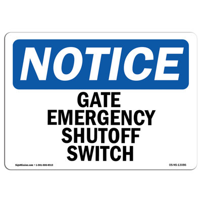 Gate Emergency Shutoff Switch Aluminum Sign 12 x 18
