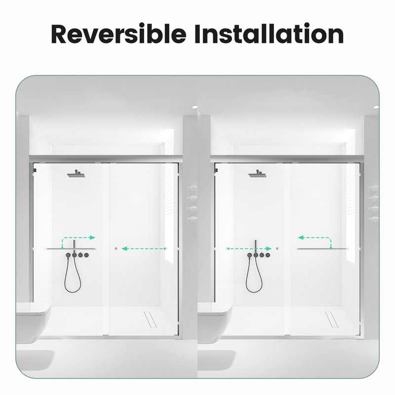72" H Double Bypass Shower Partition, 56"-60" W, Tempered Glass, , Secure Bathroom Door Semi- Door, 1/4" Unbeatable Performance
