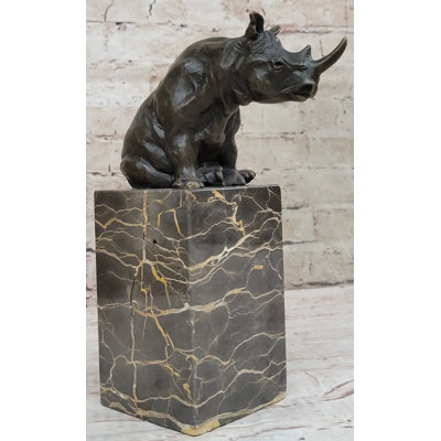 Kaleson Signed Milo African Rhinoceros Rhino Bronze Figurine Sculpture Statue On Marble Base