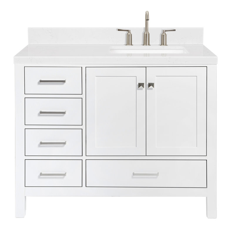  Meuble-lavabo simple 42,25 po avec plateau, Blanc, Right, Rectangular