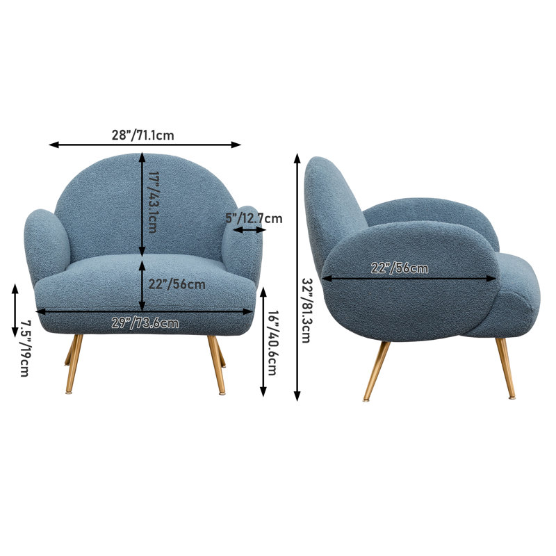 Accent Sherpa Chair Comfy Modern Living Room Chair Fabric Mid Century Bedroom Chair With Legs Arm Chair For Reading Bedroom Single