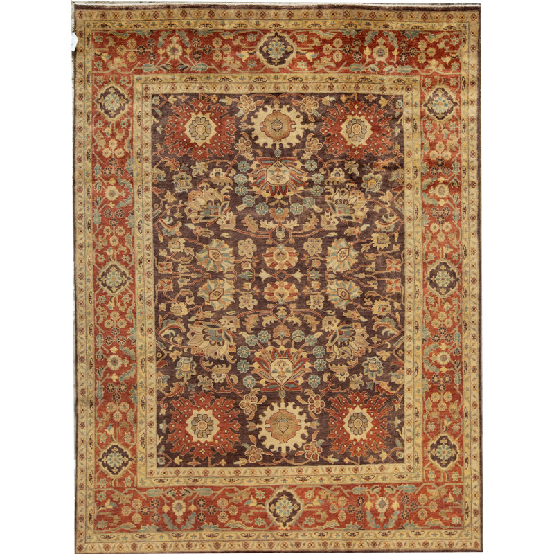 Tapis brun et rouille de haute qualité noué à la main