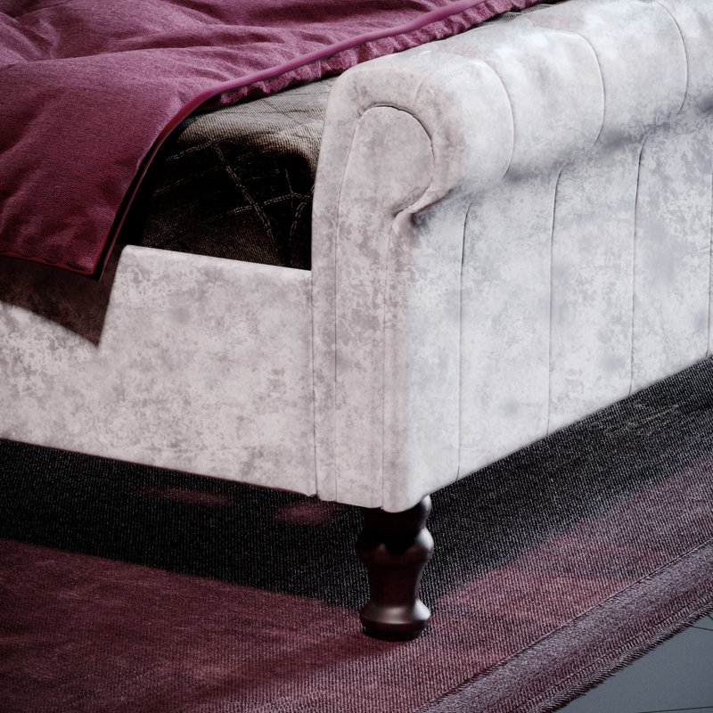 Barr Upholstered Bed, Crushed Velvet Silver, Kingsize (5')