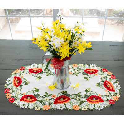 Chemin de table Naber Red Poppy sur ivoire