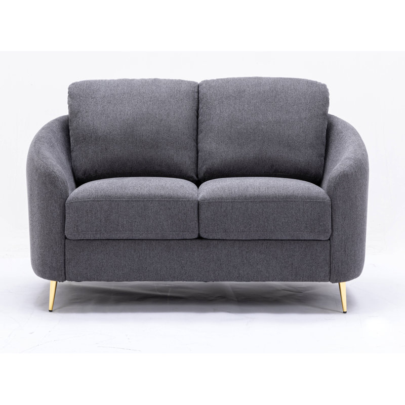 Rounded And Slopped Armrest Loveseat, Gray Linen