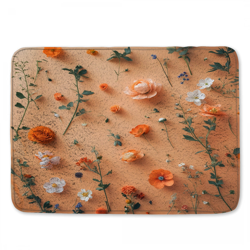 Tapis de bain orange à motif floral, L 34 po x L 21 po
