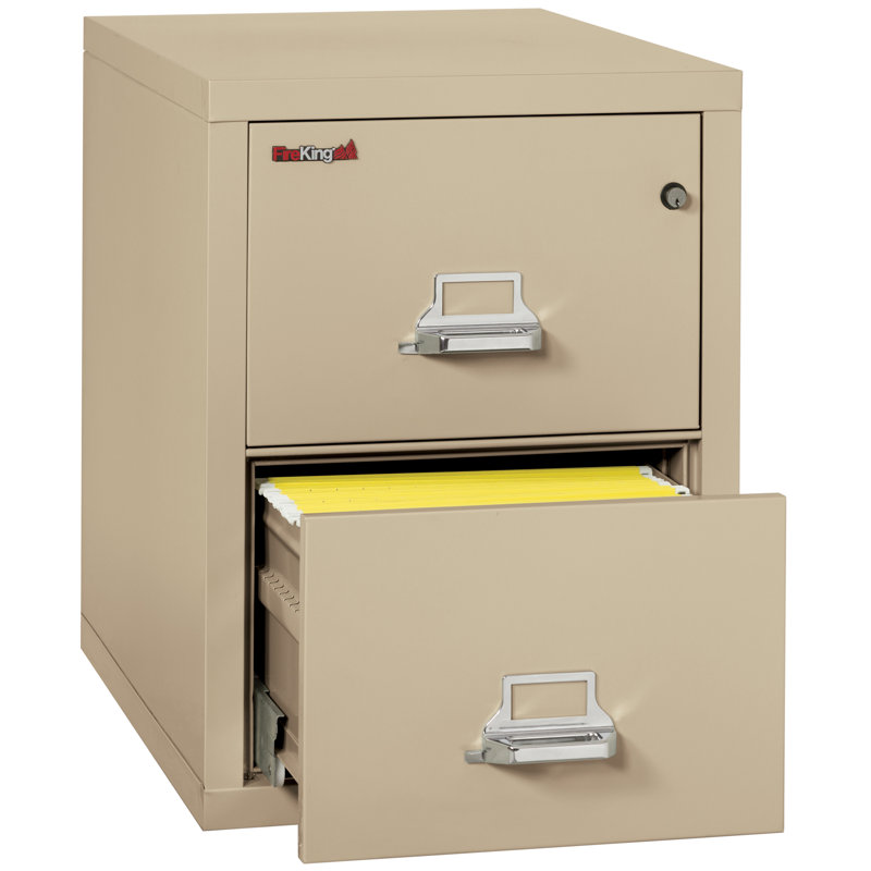 Fireproof 2 -Drawer Steel File Cabinet, Parchment, Key Lock, 17.69"W
