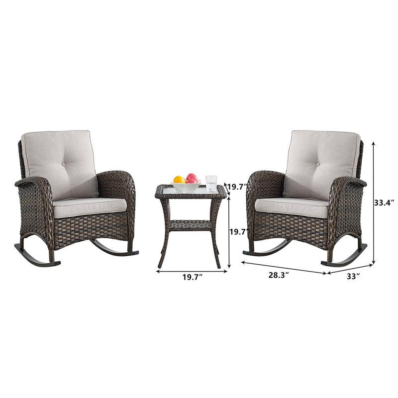 Ensemble de chaises berçantes en osier pour l'extérieur Tonry, Blanc, Brun