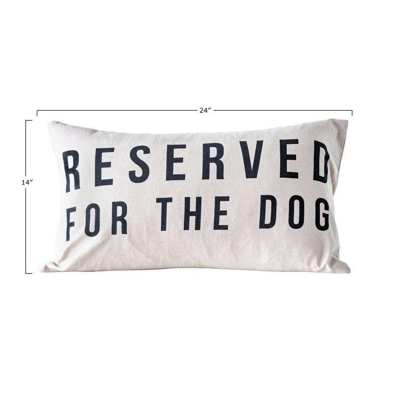 Natural and Black Cotton Lumbar Pillow with Dog Design