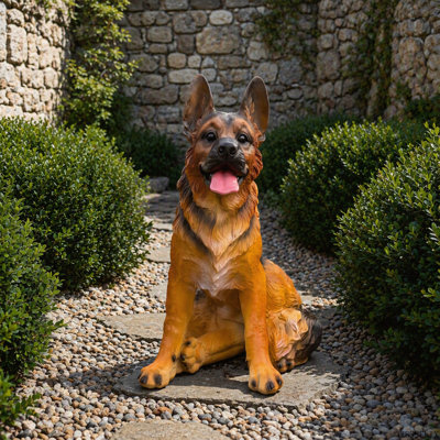 Statue réaliste de berger allemand en résine résistante aux intempéries, décoration de jardin pour cour, pelouse et terrasse.