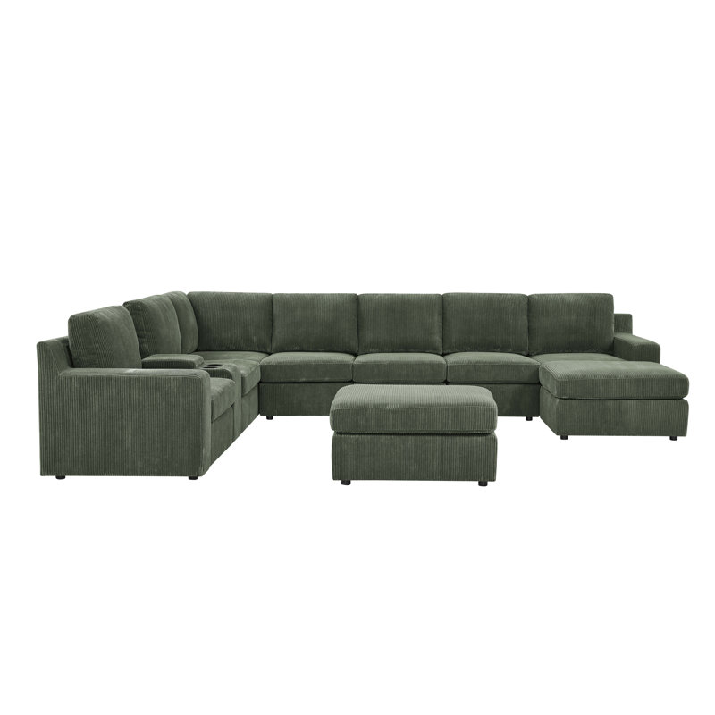 Lunaris Sectional, Dark Green Corduroy