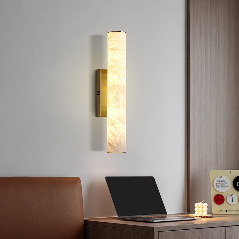 Ephraim 20" Led Wallchiere Dimmable Wall Sconce With Alabaster Shade, Brass