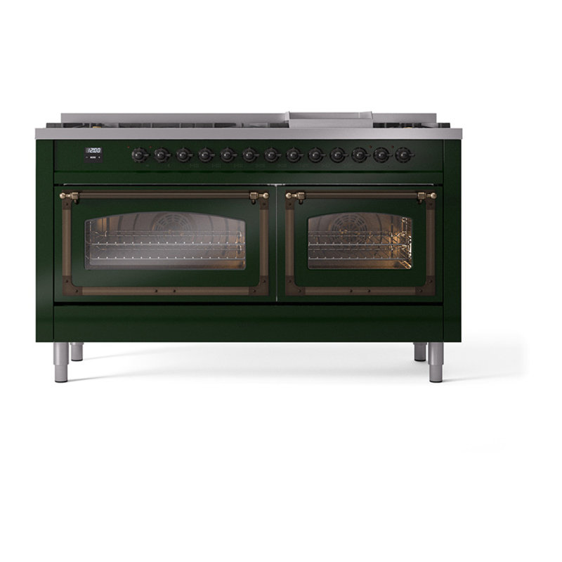 ILVE Nostalgie II Noblesse 60 po à deux brûleurs, 9 brûleurs, plaque chauffante, Propane liquide, Vert émeraude / bruni