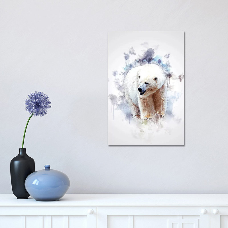 Peinture sur toile tendue, "Ours polaire" par Marcel, H 18 po x l 12 po x 1,5 po
