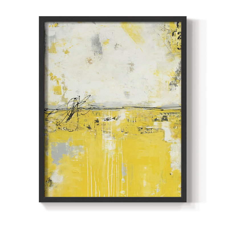 Reproduction encadrée jaune lié - bois massif, Noir, H 14 po x l 11 po