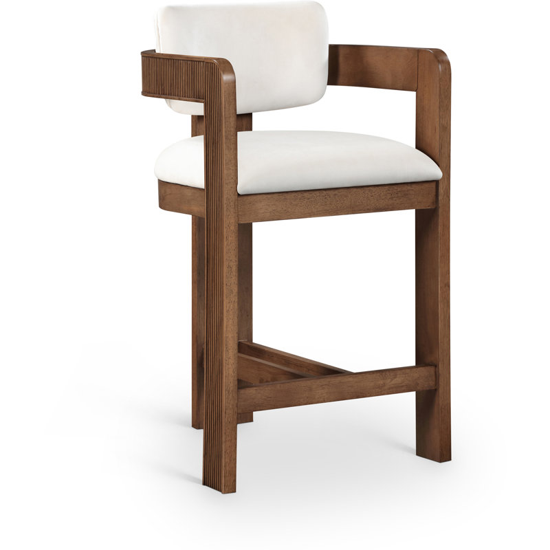 Howley Upholstered Stool, Velvet, Brown, Cream