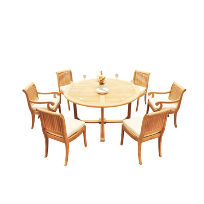 Massenburg 6 - Person Teak Wood Patio Dining Set with Round Table