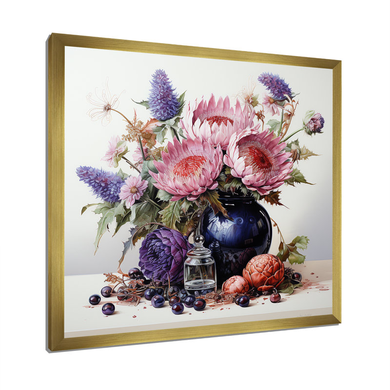 Nature morte bouquet de chardon - impression, H 30 po x l 30 po x P 1 po, Cadre doré simple
