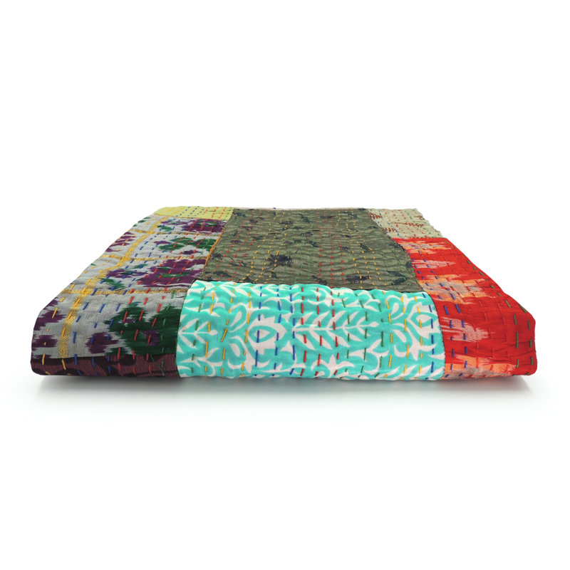 Multicolor Cotton and Silk Patchwork Throw Blanket