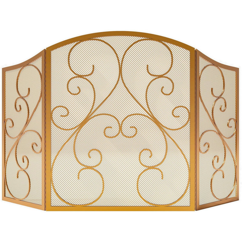 Pare-étincelles 3 panneaux en fer forgé 48 "(L) x 30 (H) pare-étincelles (Golden Dusting)