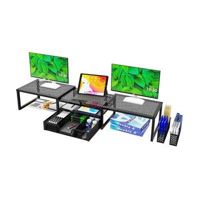 Simple Trending Monitor Stand Riser, Adjustable Angle Computer Desk Organizer With Drawer Storage And Pen Holder , Black