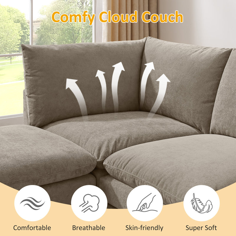  Cann 6-Piece Upholstered Modular Sectional Couch, Tan Polyester Blend
