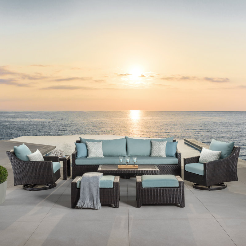 Fionnula 8 Piece Rattan Sofa Seating Group With Sunbrella Cushion Covers, Spa