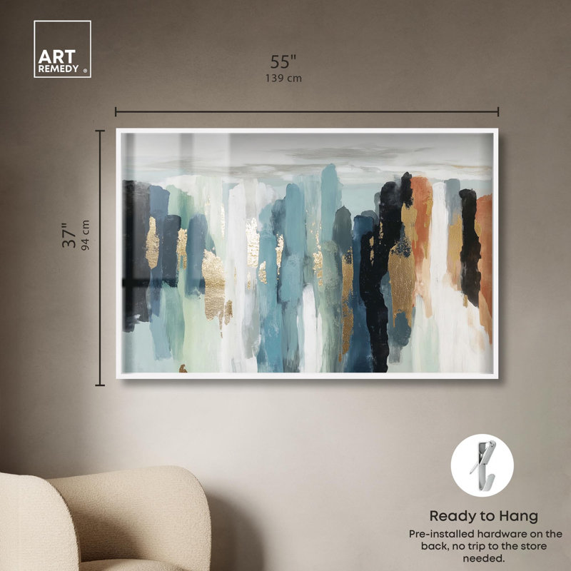 «Descent in Gold III» par Art Remedy, H 37 po x l 55 po, Blanc