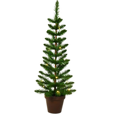 Arbre en pot vert 3 pi, 57 pointes, 20 lumières DEL blanc chaud pré-éclairées en PVC